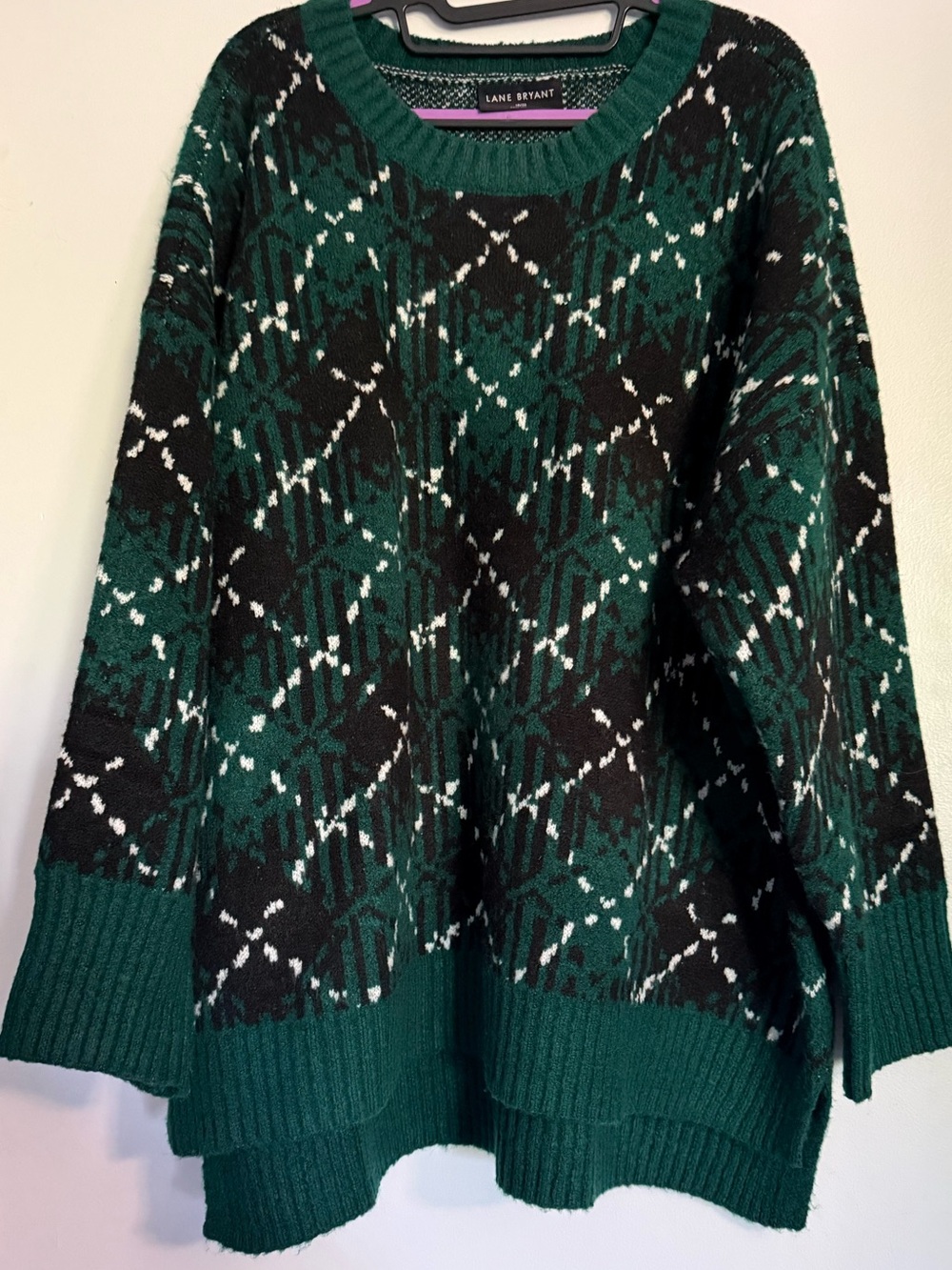 Sz 18/20 (fits 2X) Lane Bryant Green Plaid Knit Sweater